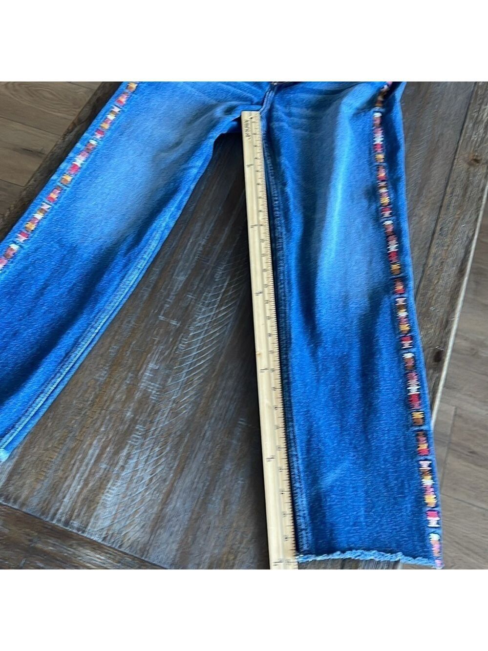 Driftwood Royce Straight Crop Jeans in Kaleidoscope Embroidery Size 26 Boho EUC - Picture 13 of 16
